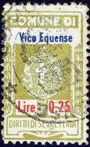 Marca da Bollo del Comune di VICO EQUENSE su Carta Bianca di dimensioni 25 x 30 mm