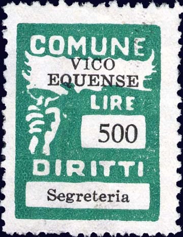 Marca da Bollo del Comune di VICO EQUENSE su Carta Bianca Sottile di dimensioni 18 X 25,5 mm