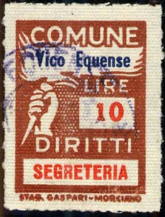 Marca da Bollo del Comune di VICO EQUENSE su Carta Bianca Sottile di dimensioni 18 X 25,5 mm