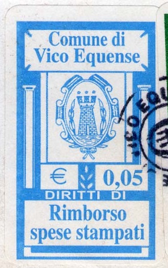 Marca da Bollo del Comune di VICO EQUENSE su Carta Bianca di dimensioni mm