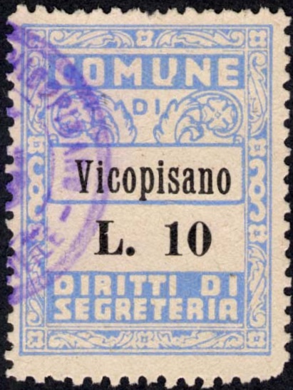 Marca da Bollo del Comune di VICOPISANO su Carta Bianca di dimensioni 24 x 32 mm