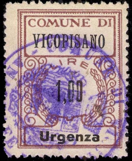 Marca da Bollo del Comune di VICOPISANO su Carta Bianca di dimensioni 23,5 x 32 mm