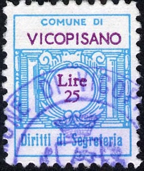 Marca da Bollo del Comune di VICOPISANO su Carta Bianca di dimensioni 21 x 25 mm