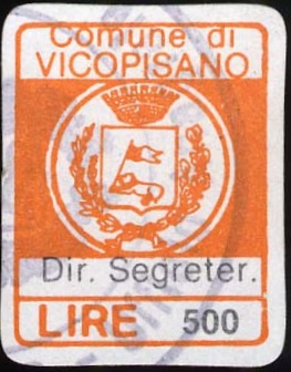 Marca da Bollo del Comune di VICOPISANO su Carta Bianca di dimensioni 15,5 x 20 mm