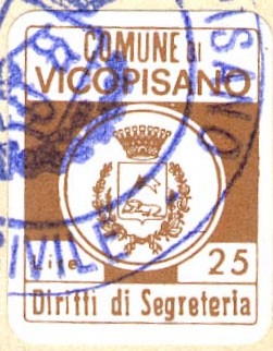 Marca da Bollo del Comune di VICOPISANO su Carta Bianca di dimensioni 15 x 20 mm