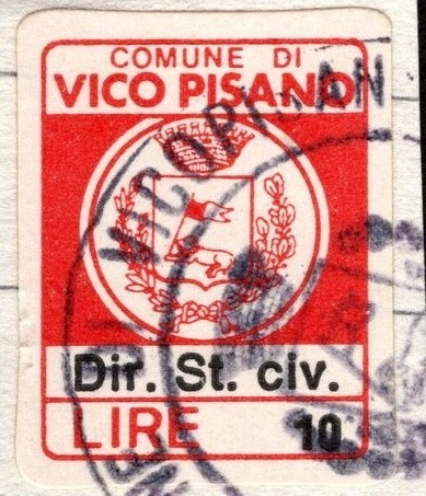 Marca da Bollo del Comune di VICOPISANO su Carta Bianca di dimensioni 15 x 20 mm