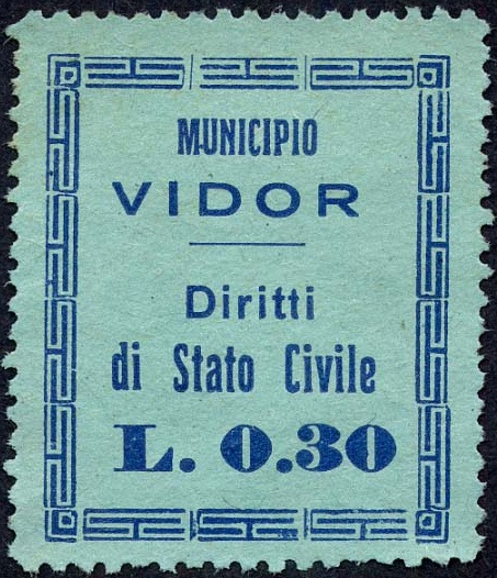 Marca da Bollo del Comune di VIDOR su Carta Colorata di dimensioni mm