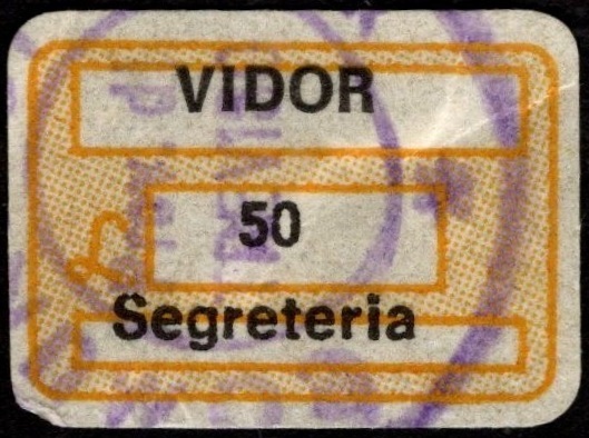 Marca da Bollo del Comune di VIDOR su Carta Bianca di dimensioni 20 x 14 mm
