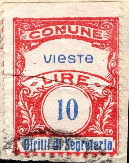 Marca da Bollo del Comune di VIESTE su Carta Bianca Sottile di dimensioni 22 x 29 mm