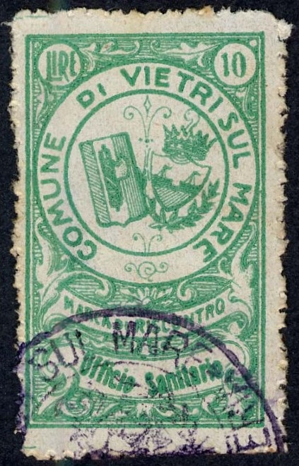 Marca da Bollo del Comune di VIETRI SUL MARE su Carta Bianca Sottile di dimensioni 23 x 39 mm