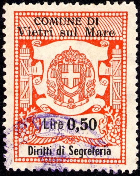 Marca da Bollo del Comune di VIETRI SUL MARE su Carta Bianca Sottile di dimensioni 26 x 35 mm