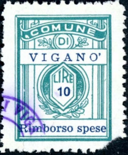 Marca da Bollo del Comune di VIGANO´ su Carta Bianca di dimensioni 21,5 x 28,5 mm