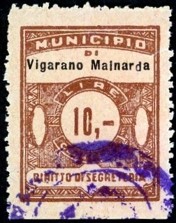 Marca da Bollo del Comune di VIGARANO MAINARDA su Carta Bianca di dimensioni mm