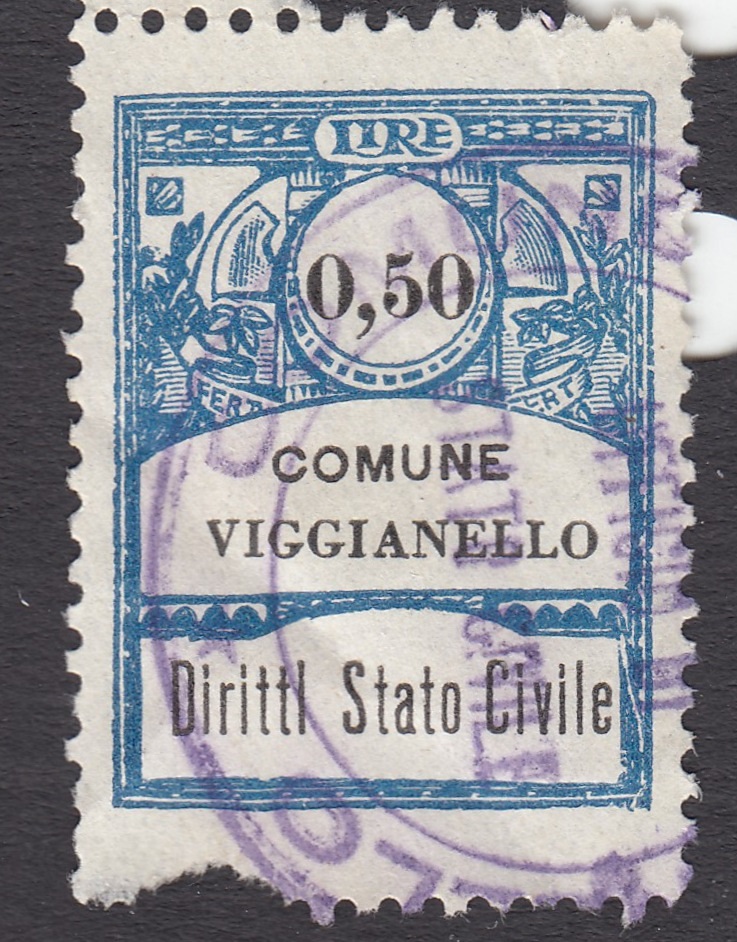 Marca da Bollo del Comune di VIGGIANELLO su Carta Bianca di dimensioni 22 x 28 mm