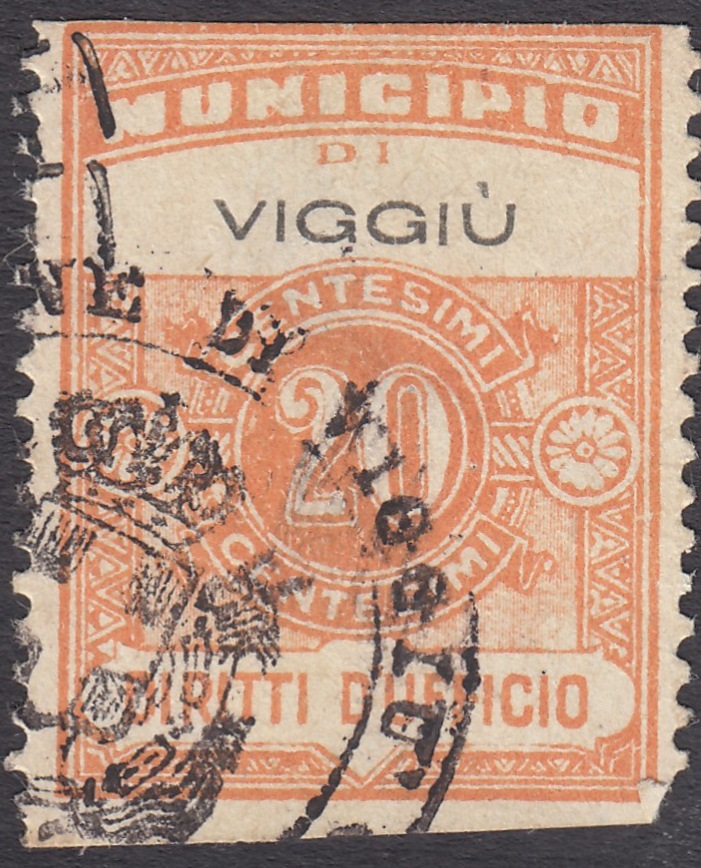Marca da Bollo del Comune di VIGGIU´ su Carta Bianca Sottile di dimensioni 22 x 28,5 mm