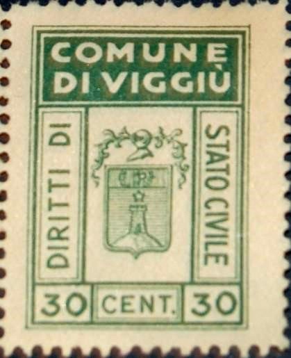 Marca da Bollo del Comune di VIGGIU´ su Carta Bianca di dimensioni 23 x 27 mm