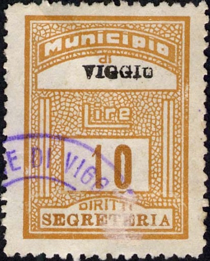 Marca da Bollo del Comune di VIGGIU´ su Carta Bianca Sottile di dimensioni 22 x 30 mm