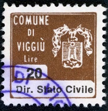 Marca da Bollo del Comune di VIGGIU´ su Carta Bianca di dimensioni 20 x 20 mm