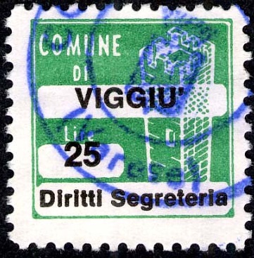Marca da Bollo del Comune di VIGGIU´ su Carta Bianca di dimensioni 20 X 20 mm