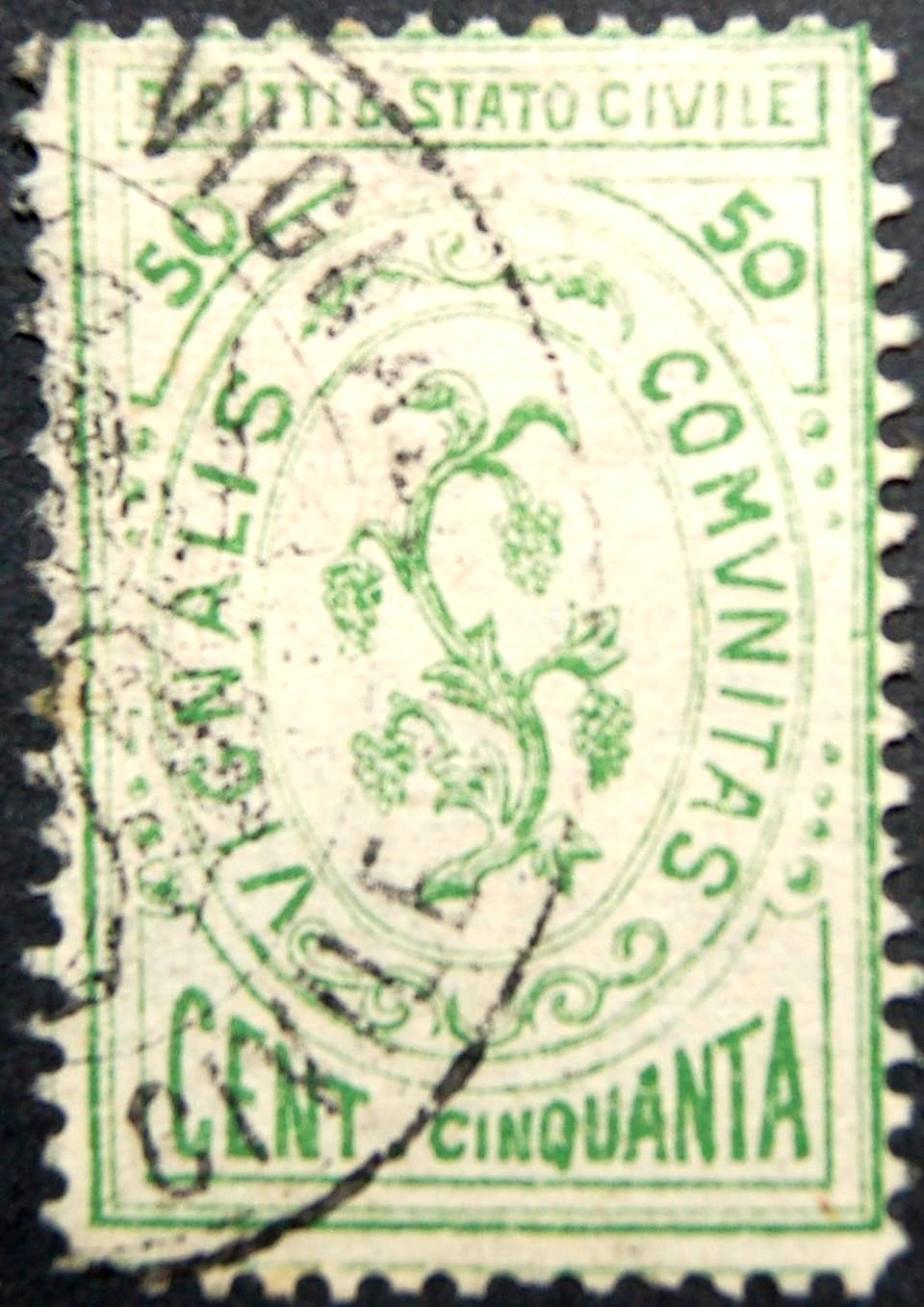 Marca da Bollo del Comune di VIGNALE MONFERRATO su Carta Bianca Sottile di dimensioni 22,5 X 33 mm