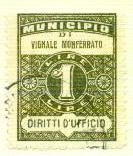 Marca da Bollo del Comune di VIGNALE MONFERRATO su Carta Bianca Sottile di dimensioni 23,5 X 30,5 mm
