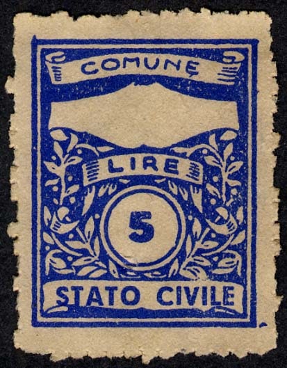 Marca da Bollo del Comune di VIGNALE MONFERRATO su Carta Bianca Sottile di dimensioni 22,5 x 29 mm