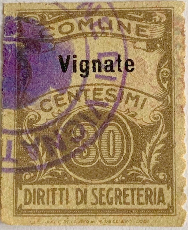 Marca da Bollo del Comune di VIGNATE su Carta Bianca di dimensioni mm