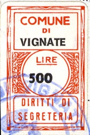 Marca da Bollo del Comune di VIGNATE su Carta Bianca di dimensioni 17 x 27 mm