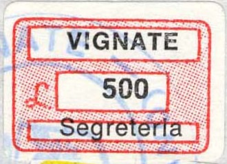 Marca da Bollo del Comune di VIGNATE su Carta Bianca di dimensioni 18,5 x 12,5 mm