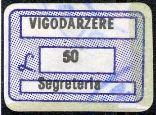 Marca da Bollo del Comune di VIGODARZERE su Carta Bianca di dimensioni 18,5 x 12,5 mm