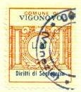 Marca da Bollo del Comune di VIGONOVO su Carta Bianca Sottile di dimensioni 21 x 25 mm