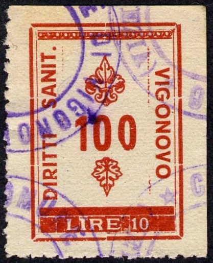 Marca da Bollo del Comune di VIGONOVO su Carta Bianca di dimensioni 20 x 29 mm