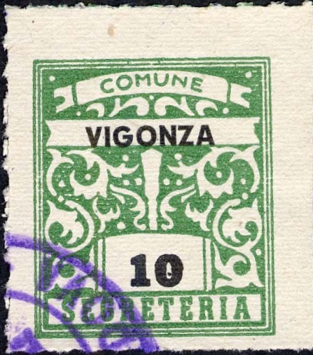 Marca da Bollo del Comune di VIGONZA su Carta Bianca di dimensioni 23 x 27 mm
