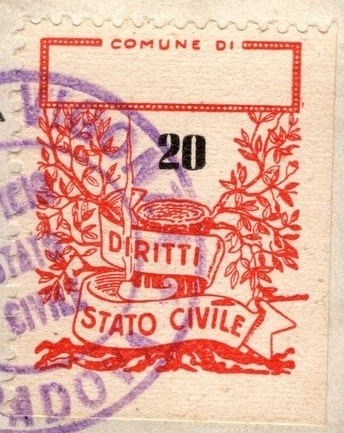 Marca da Bollo del Comune di VIGONZA su Carta Bianca di dimensioni 23 x 27 mm