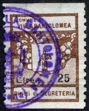 Marca da Bollo del Comune di VILLA BARTOLOMEA su Carta Bianca di dimensioni mm