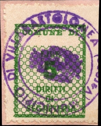 Marca da Bollo del Comune di VILLA BARTOLOMEA su Carta Bianca di dimensioni 21 X 27 mm