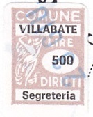 Marca da Bollo del Comune di VILLABATE su Carta Bianca di dimensioni 14,5 x 21 mm