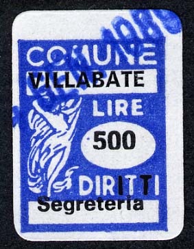 Marca da Bollo del Comune di VILLABATE su Carta Bianca di dimensioni 16 x 21,5 mm