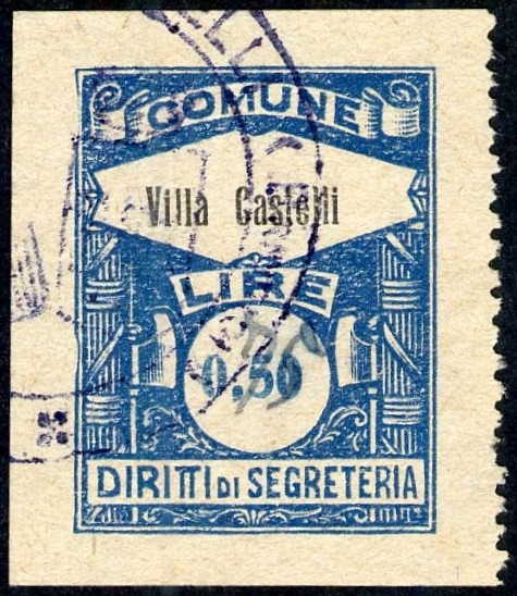 Marca da Bollo del Comune di VILLA CASTELLI su Carta Bianca Sottile di dimensioni 22,5 x 29,5 mm
