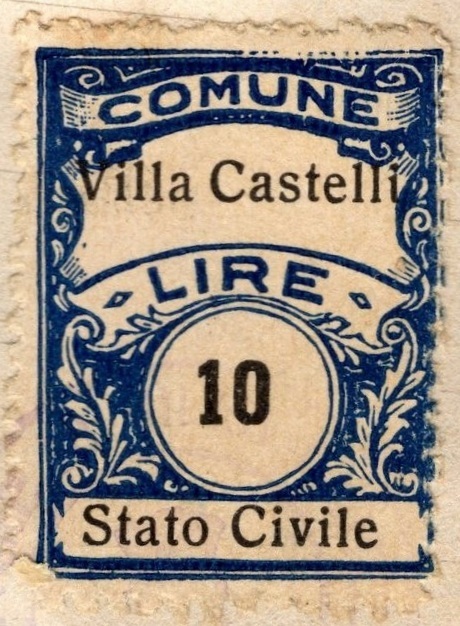 Marca da Bollo del Comune di VILLA CASTELLI su Carta Bianca di dimensioni 22,5 x 29 mm