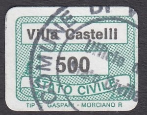 Marca da Bollo del Comune di VILLA CASTELLI su Carta Bianca di dimensioni 20 x 14 mm