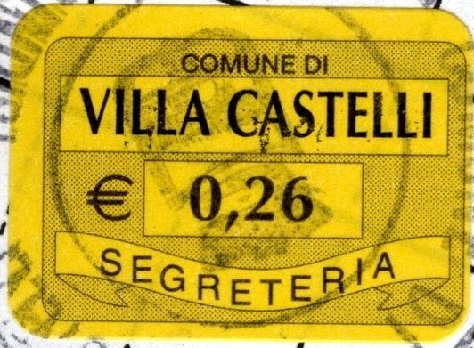 Marca da Bollo del Comune di VILLA CASTELLI su Carta Colorata di dimensioni 20 x 14 mm