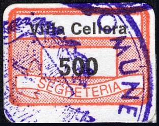 Marca da Bollo del Comune di VILLA CELIERA su Carta Bianca di dimensioni 19 x 14,5 mm