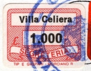 Marca da Bollo del Comune di VILLA CELIERA su Carta Bianca di dimensioni 19 x 14,5 mm