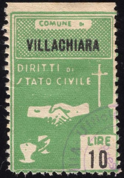 Marca da Bollo del Comune di VILLACHIARA su Carta Bianca di dimensioni 22 x 35 mm