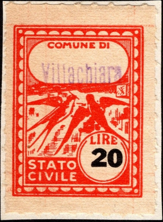 Marca da Bollo del Comune di VILLACHIARA su Carta Bianca di dimensioni 22 x 35 mm