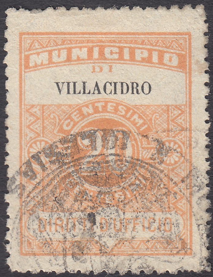 Marca da Bollo del Comune di VILLACIDRO su Carta Bianca di dimensioni 23 x 30,5 mm