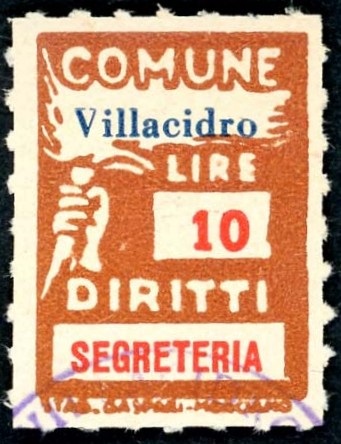 Marca da Bollo del Comune di VILLACIDRO su Carta Bianca di dimensioni 18,5 x 26 mm