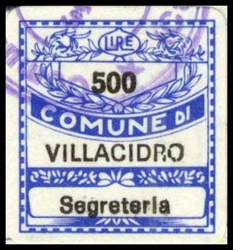 Marca da Bollo del Comune di VILLACIDRO su Carta Bianca di dimensioni 19 x 21 mm