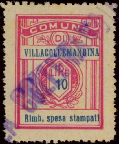 Marca da Bollo del Comune di VILLA COLLEMANDINA su Carta Bianca Sottile di dimensioni 21 x 27,5 mm